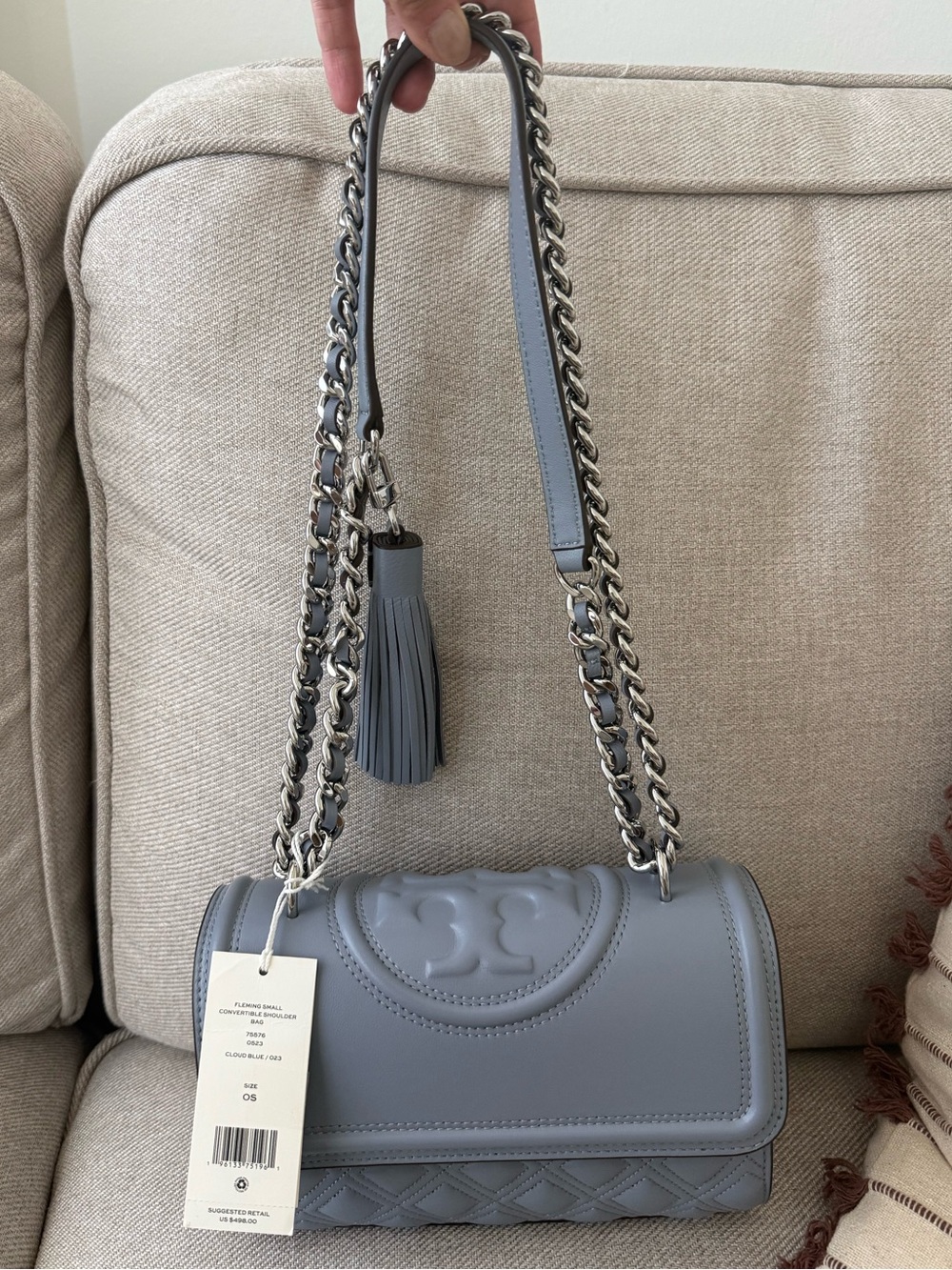 Tory Burch Quilted Leather Shoulder Bag in Cloud Blue